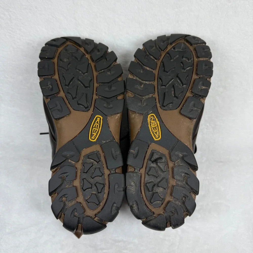 KEEN Mens 9.5 Dark Brown Leather Waterproof Moc‎ Toe Hiking Work Boots 1009250